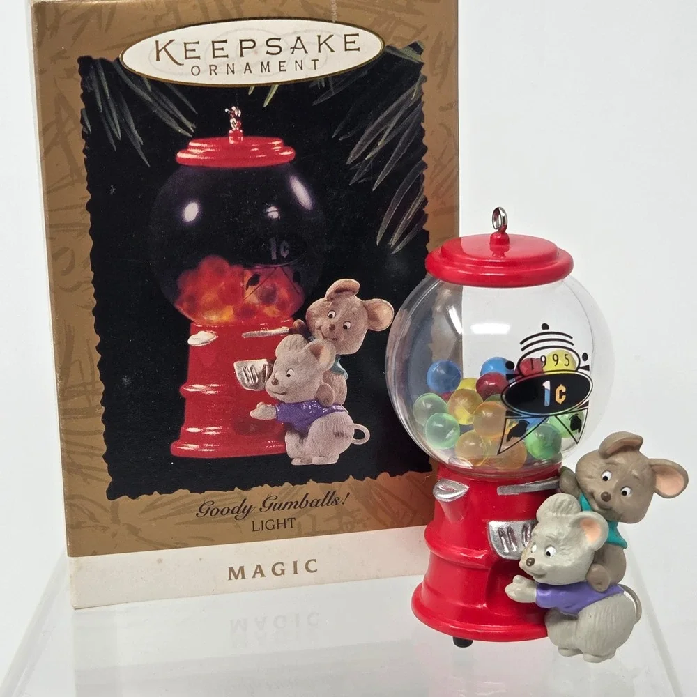 Hallmark‎ Keepsake Magic Ornament Goody Gumballs Mice Light Up 1995 Red Vintage